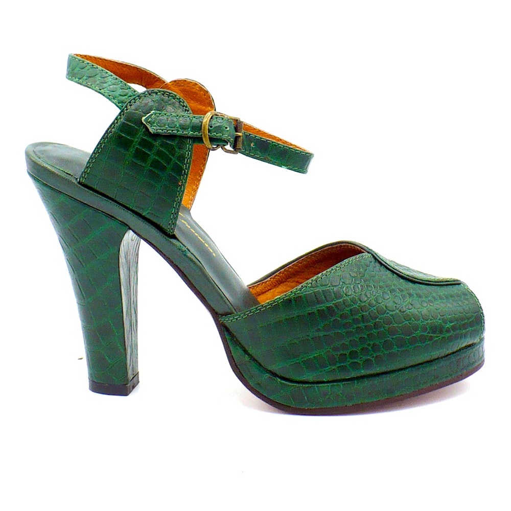 Re-Mix Classic Vintage 1940 inspired  Miranda Green Faux Croc Pump Heels